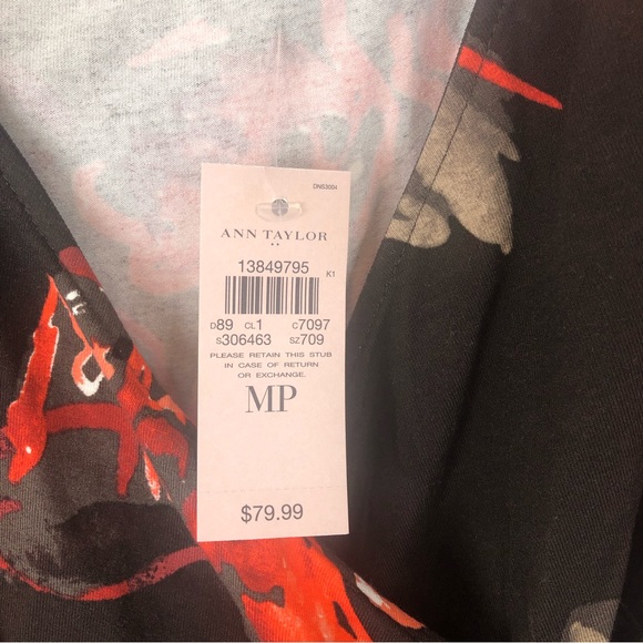 NWT Ann Taylor Brown Orange Floral Faux Wrap Neckline Sleeveless MIDI Dress - Picture 4 of 13